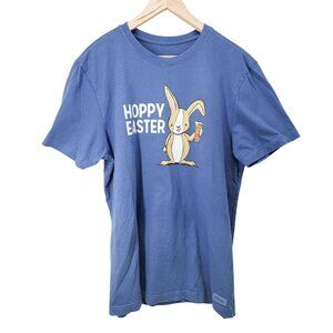 Life Is Good Mens "Hoppy Easter"‎ Blue Crusher T-Shirt L Funny Bunny Graphic